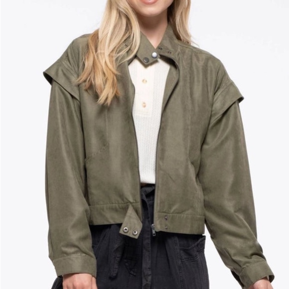 Suede Zip Up Moto Jacket OLIVE